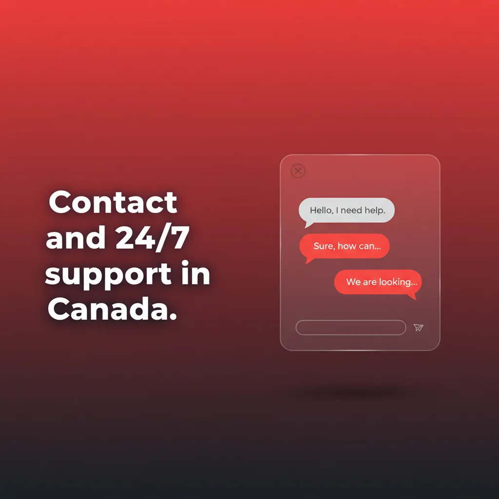 1Red 24/7 support in Canada: live chat, email via Help Centre, in-app messages, and office contact info.