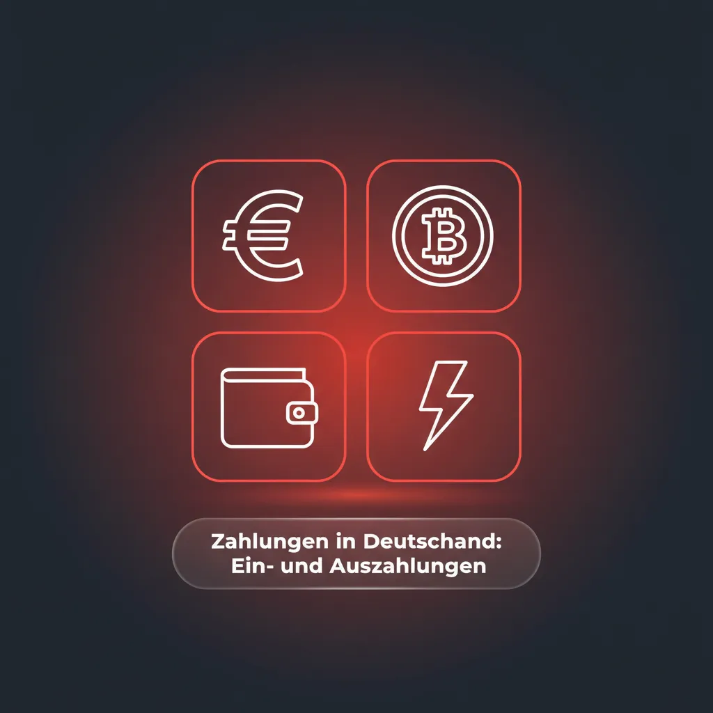 Zahlungen in Deutschland: Symbole für Visa, Mastercard, E-Wallets, Gutscheine und Krypto für Ein- und Auszahlungen