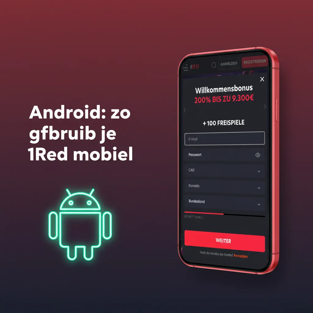 Android-telefoon met Chrome-menu en optie ‘Toevoegen aan startscherm’ om 1Red als snelkoppeling te installeren.