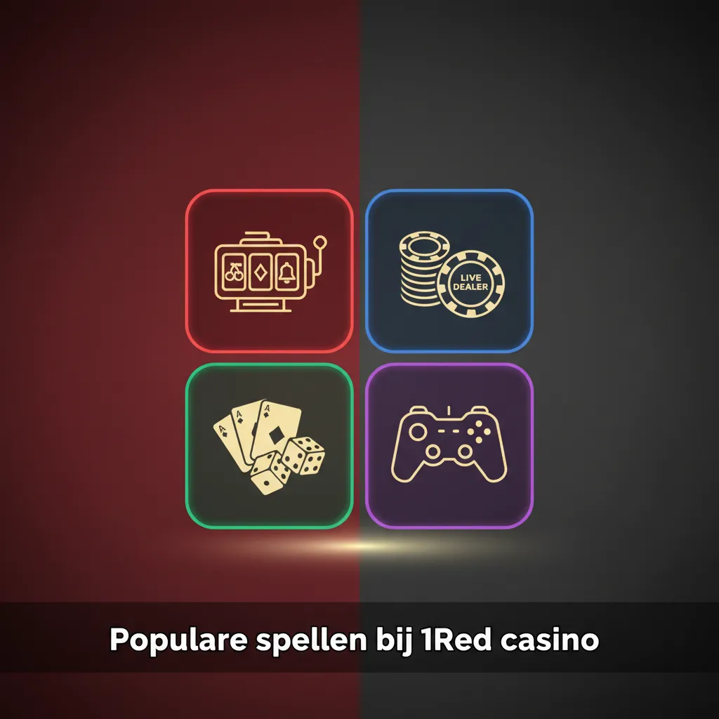 Grid met populaire slots bij 1Red casino: Book of Dead, Starburst, Big Bass Bonanza, Sweet Bonanza, Gonzo’s Quest