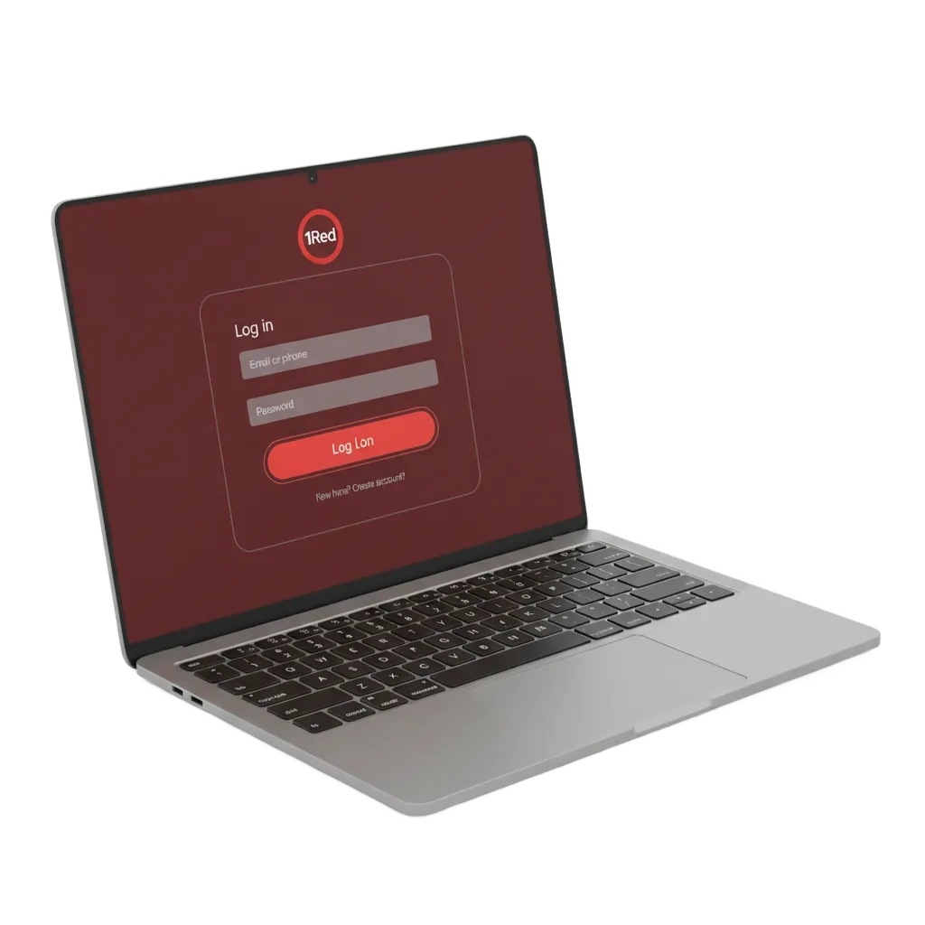 1Red inlogscherm Nederland met e‑mail- en wachtwoordvelden, 2FA en links naar sportweddenschappen, casinospellen en bonussen.