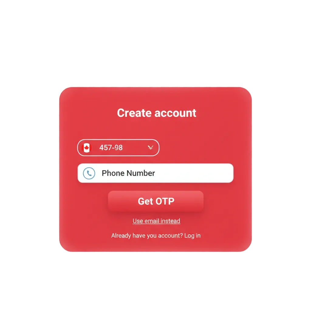 1Red Canada: registration, login, and verification screens for casino and sports betting with 24/7 support and signup bonus.