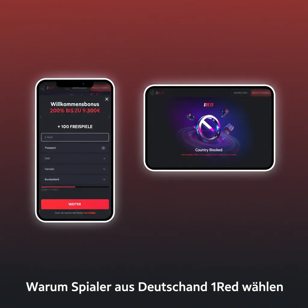 Grafik: Warum Spieler aus Deutschland 1Red wählen – Deutsch & EUR, schnelle Zahlungen, mobile-first, Bonus, faires Spiel.